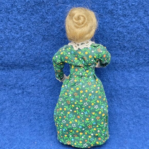 Vintage Folk Art Papier Mache Doll Wood Body Mohair Bendable Limbs 5 in German - Picture 6 of 10